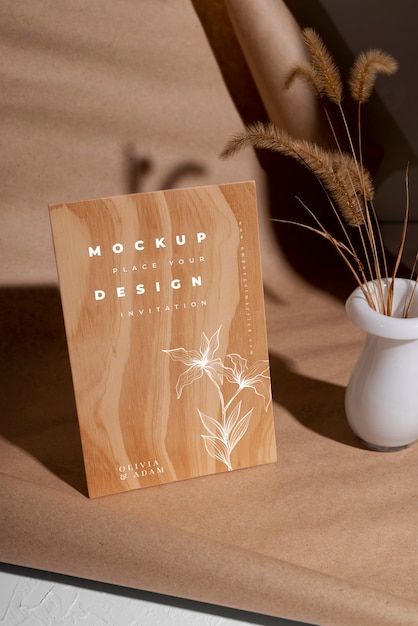 wooden wedding invitation mock-up