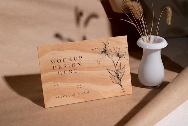 PSD wooden wedding invitation mock-up