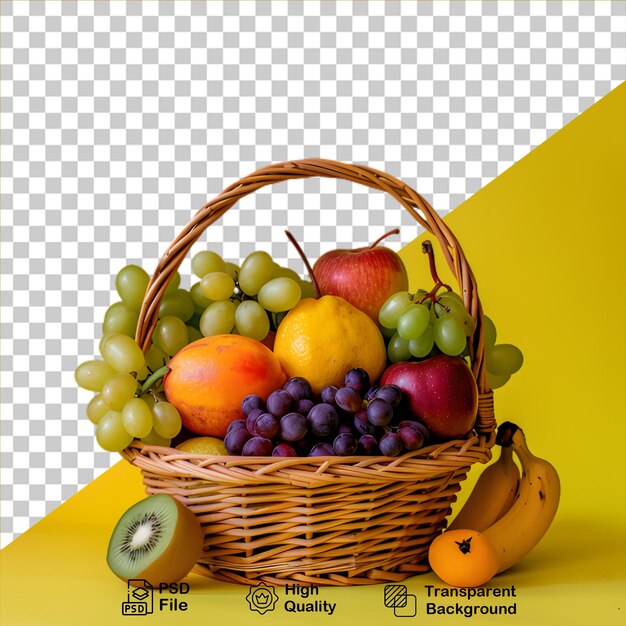 PSD wooden wicker basket with fruits on transparent background include png file