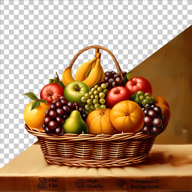 Wooden wicker basket with fruits on transparent background include png file