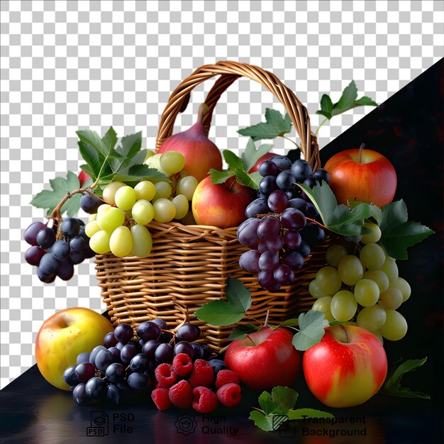 PSD wooden wicker basket with fruits on transparent background include png file