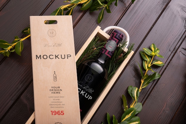 PSD wooden wine box mock-up design