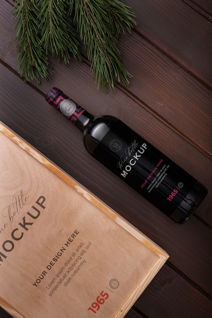 PSD wooden wine box mock-up design