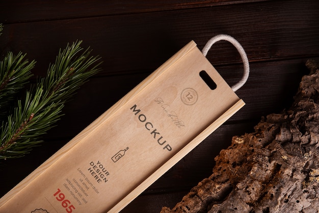 PSD wooden wine box mock-up design