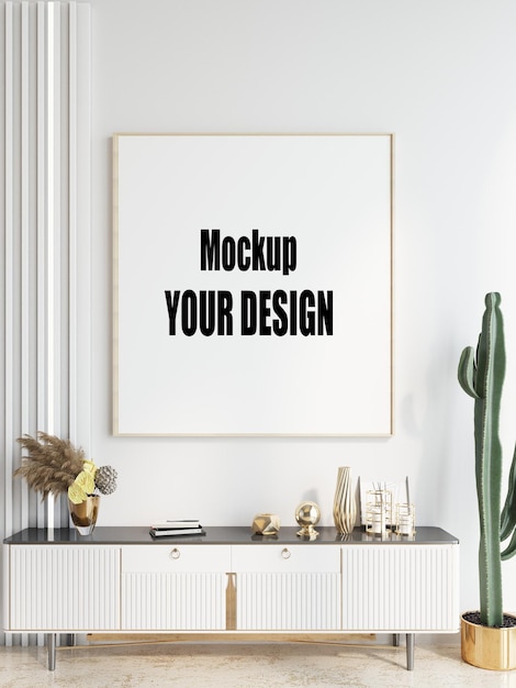 Woonkamer met canvas frame poster mockup interieur 3d render