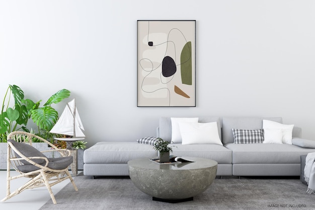 Woonkamer met poster en sofamodel