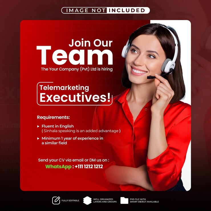PSD word lid van ons telemarketingteam vacancy ad flyer of post template