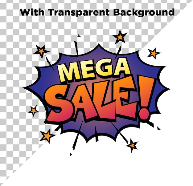 Word MEGA SALE написан в стиле комиксов PNG PSD Изолирован на прозрачном фоне