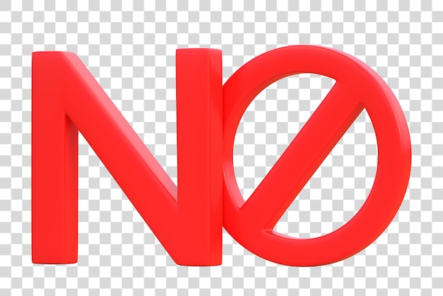 PSD parola no con simbolo proibito isolato su sfondo bianco concetto di segno proibito rendering 3d