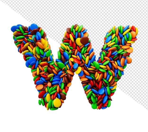 PSD word w of multicolored rainbow candies festive on isolated background 3d illustration
