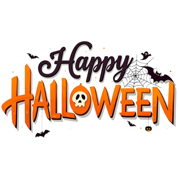 PSD the words happy halloween in spooky fonts on transparent background