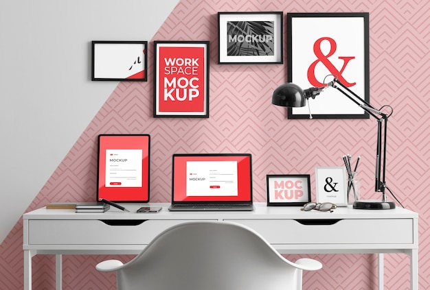 PSD work desk mockup with devices