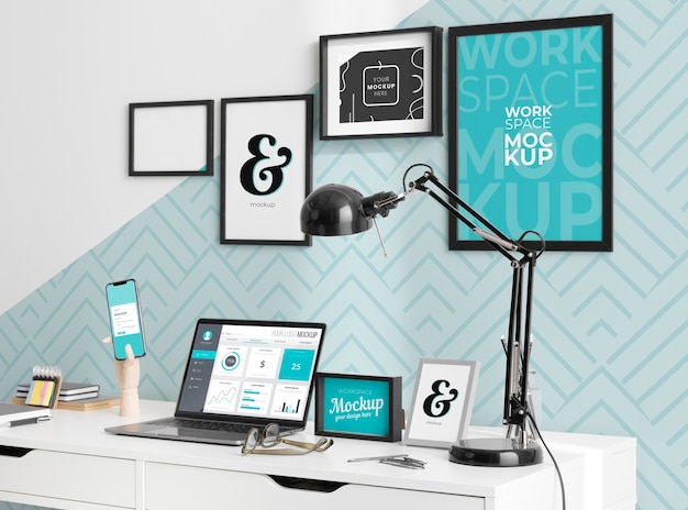 PSD work desk mockup with devices