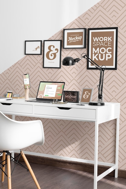 Work desk mockup with devices