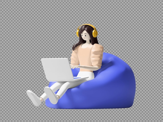 work from home 3d illustration character