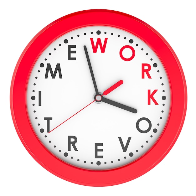 work overtime concept wall clock with inscription 3d rendering isolated on transparent background