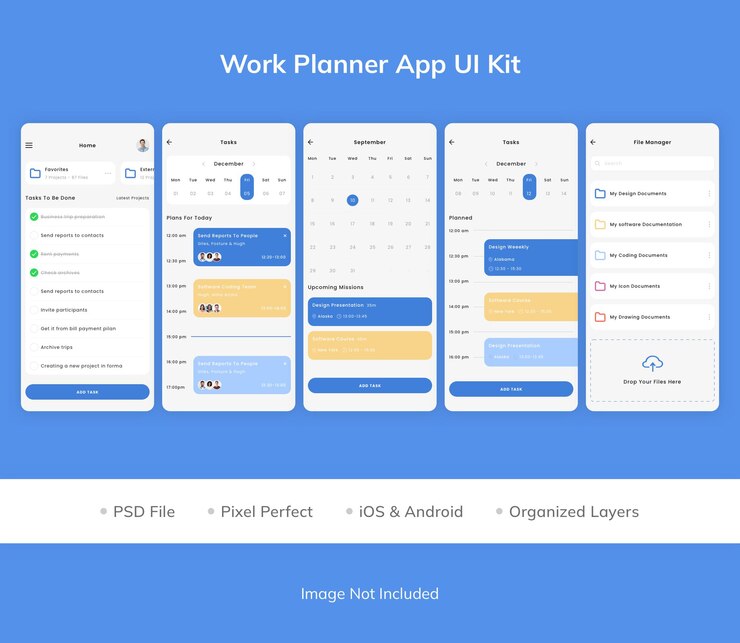 PSD work planner app ui kit