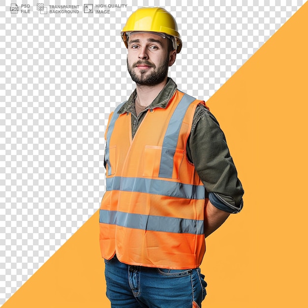 PSD worker in protective gear and with cheerful expression standing confidently with crossed arms png