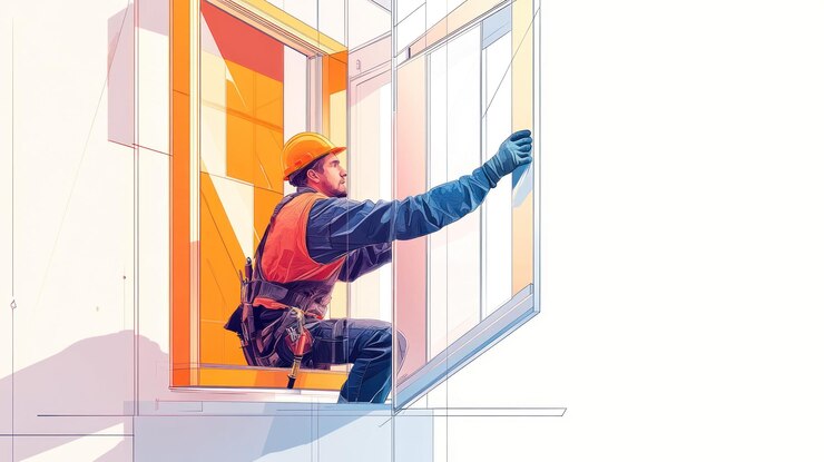 PSD worker installing or repairing window