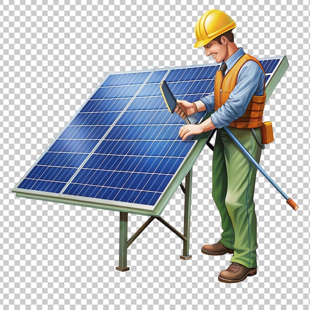 Worker manipulating solar panels png
