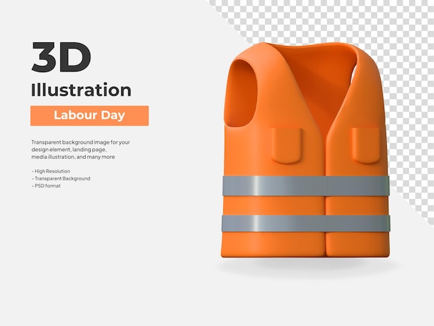 PSD worker safety vest labor day icon 3d illustration