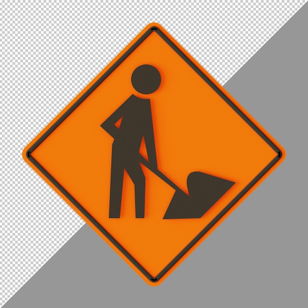 Workers present traffic road sign 3d render illustration