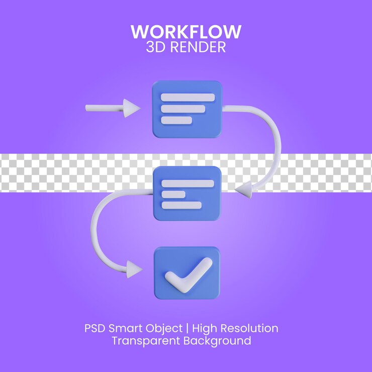 PSD workflow 3d render illustration isolated