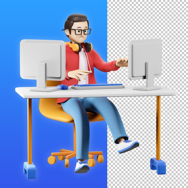 working boy 3d character illustration