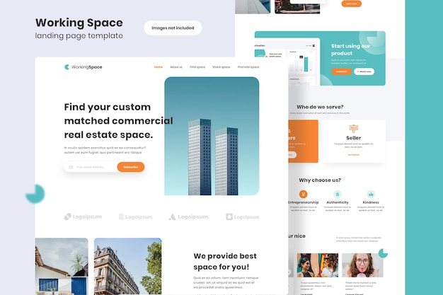作業スペースのランディングページテンプレート
