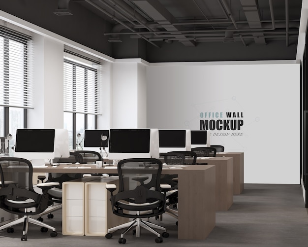 Working space with modern industrial design wall mockup