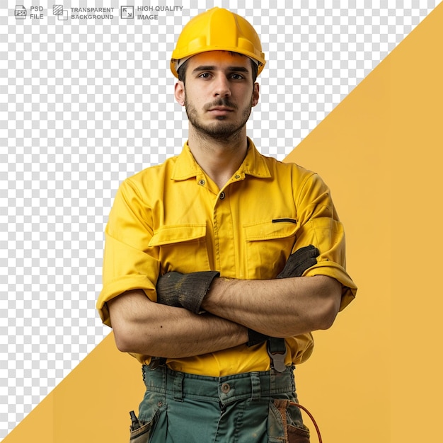 PSD workman with his arms crossed over white background