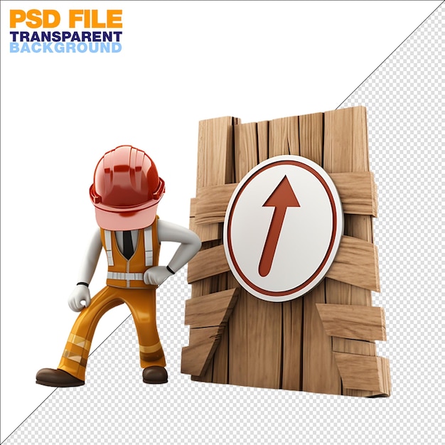 PSD works sign with a worker on transparent background