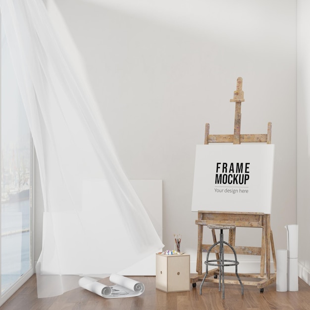 PSD workshop canvas mockup in 3d-rendering