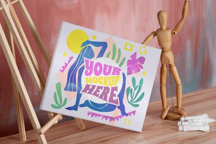 PSD 絵画キャンバスを使用したワークショップのモックアップデザイン