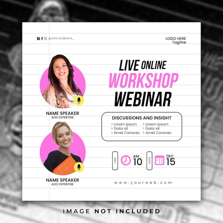 PSD workshop webinar social media banner template pink white theme