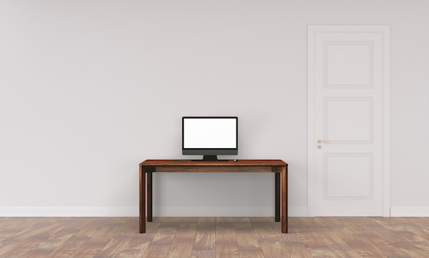 Workspace desk with wall in home interior