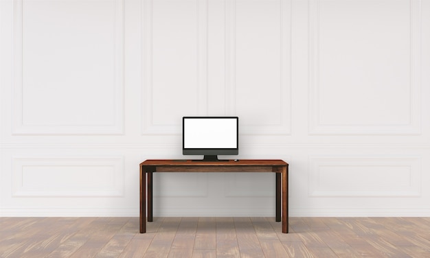 Workspace desk with wall in home interior