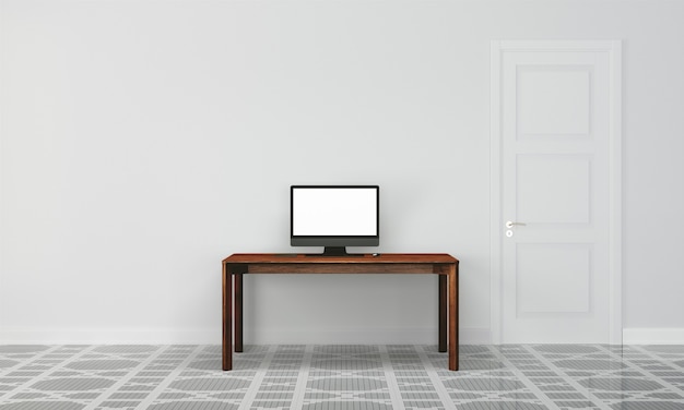 Workspace desk with wall in home interior