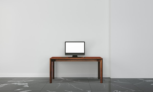 Workspace desk with wall in home interior