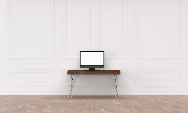 Workspace desk with wall in home interior