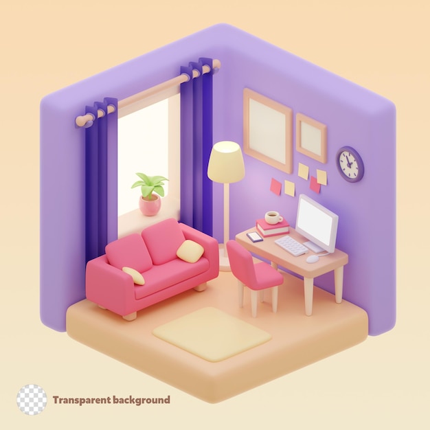 PSD workspace isometric room 3d illustration