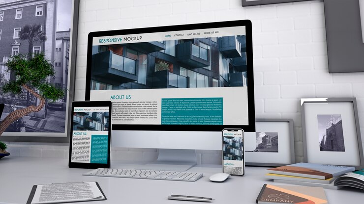 PSD workspace mockup with computer