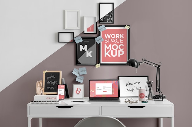 PSD workspace mockup with devices
