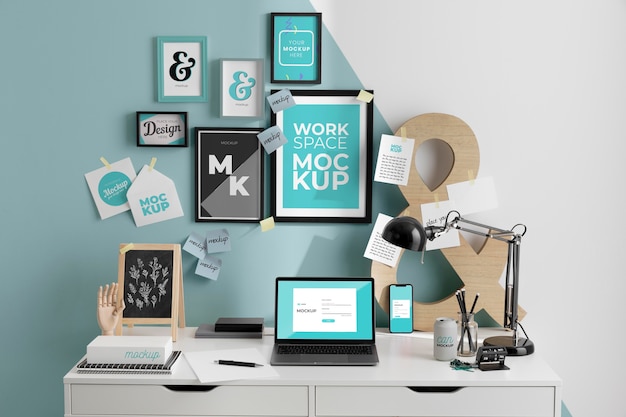 PSD workspace mockup with devices