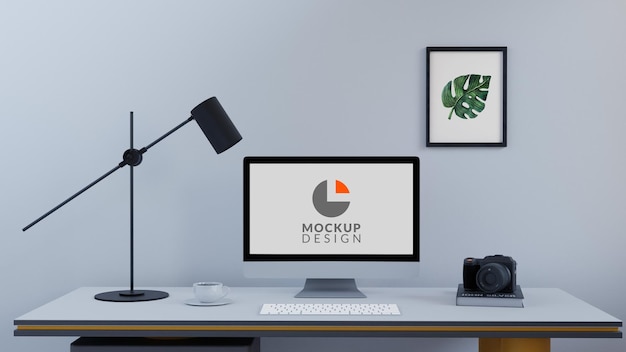 PSD workspace screen mockup with frame mockup