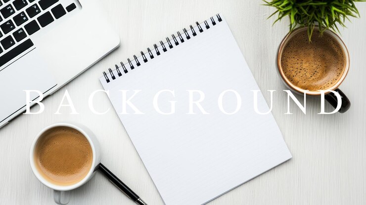 PSD workspace with coffee notepad laptop and pen