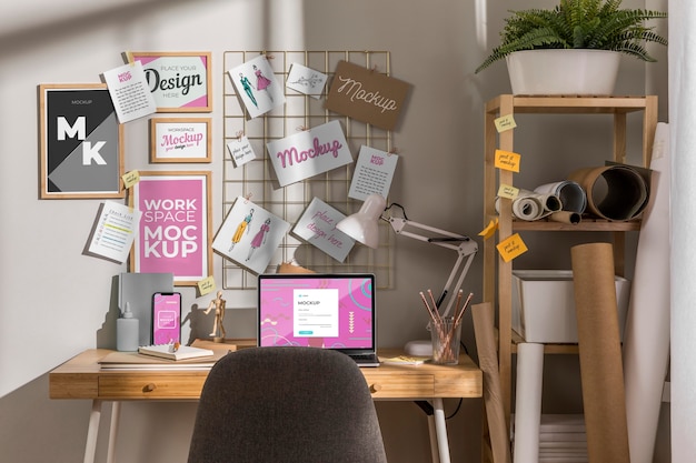 Workspace with laptop mockup