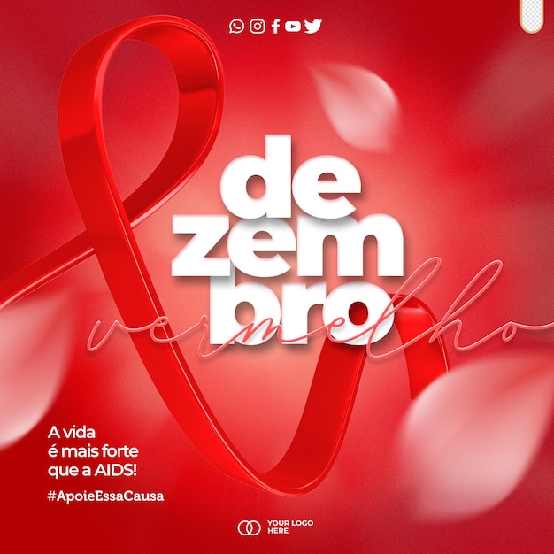 PSD modello di banner per la giornata mondiale contro l'aids sui social media con dettagli rossi
