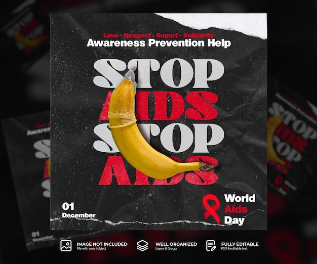 PSD world aids day instagram post design template