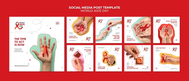 PSD world aids day instagram post template collection